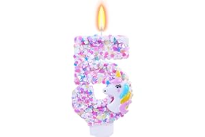 FAUAOY Unicorn Themed Birthday Candles,Number 5 Cartoon Birthday Party Supplies,Birthday Decorations for Gir,2.87 inch Cake Topper Decorations (Unicorn Themed, Number 5)