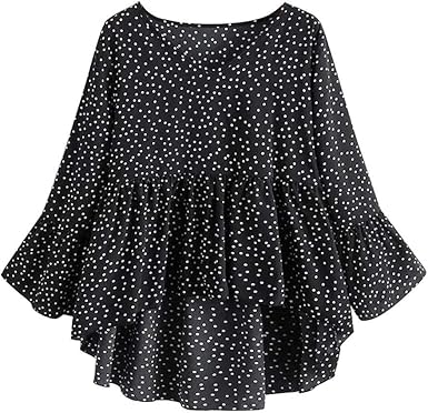 plus size white blouse with black polka dots