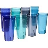 US Acrylic Café Plastic Reusable Tumblers (Set of 12) 32-ounce Iced-Tea Cups, Coastal | Value Set of Restaurant Style Drinking Glasses, Stackable, BPA-free, Made in the USA | Top-rack Dishwasher Safe