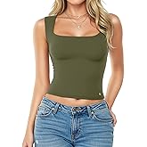 Popilush Tank Tops for Women Square Neck Shapewear Tummy Control Shirts Sleeveless Basic Double Lined Going Out Top