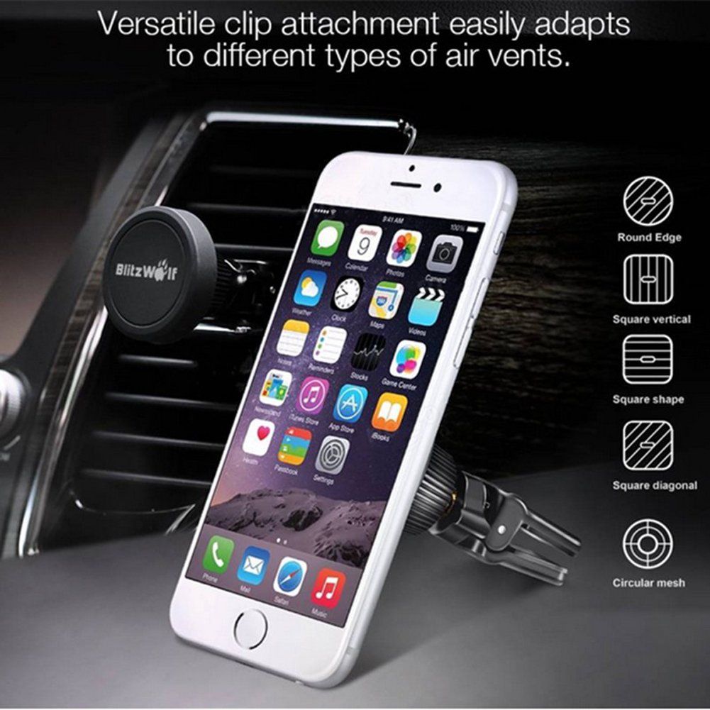 Auto Handy Halterung, BlitzWolf 360° Drehbar Handy Halter Auto Magnet Handyhalterung KFZ Halterung Lüftungsschlitz für iPhone SE/7/7 Plus/6S Plus/6S/6/5S/5C/5, Samsung Galaxy S6 Edge, Samsung S6/S7, Note 5/4/3, Nexus 7, Huawei P9, Xiaomi, M