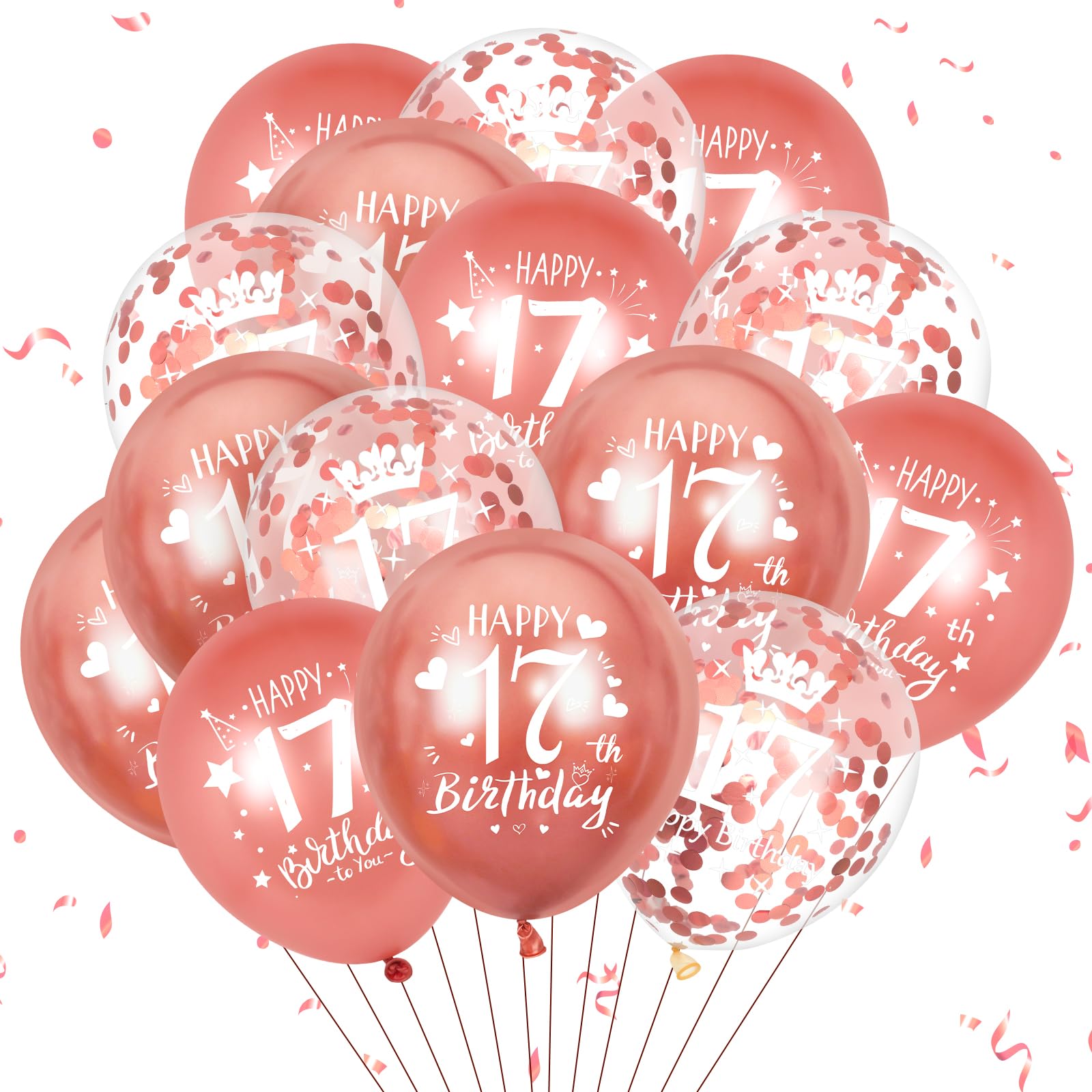 Photo 1 of 17th Latex Birthday Balloons, 15 Pcs Rose Gold Happy 17th Birthday Balloons, Rose Gold 17th Birthday Party Decorations Balloons for Girls 17th Birthday Anniversary Decoration
