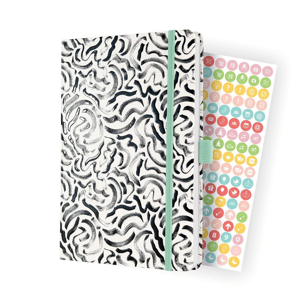 Sigel J2311 Jolie Weekly Planner 2022 - White Brush Marks - 13,5 x 20,3 cm - hardcover - 174 Pages - Black, White