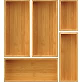 Bayting Bamboo Drawer Organizer Set, 5-Piece Storage Trays for Kitchen, Bathroom, Office Desk, Makeup & Junk Drawers,Utensils
