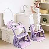 Potty Training Seat with Step Stool, 2-IN-1 Toddler Potty Training Toilet for Kid Boys Girls, Adjustable Toilet Seat for Toilet with ladder, Splash Guard, Anti-Slip Pad and Safety Handle, Pink