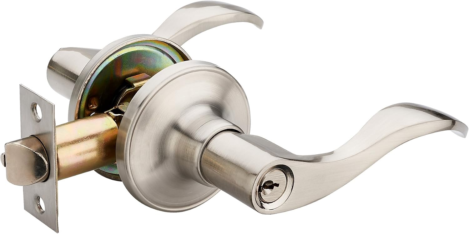 HENYIN Wave Lever Keyed Entry Door Lock/Door Knob Hardware Wave Handle and Closet Lockset(805SN-R), Silver