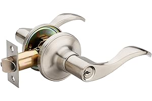 1 Pack of HENYIN Wave Lever Keyed Entry Door Lock/Door Knob Hardware Handle and Closet Lockset, Silver Color, with Key,Right Hand(805SN-R)