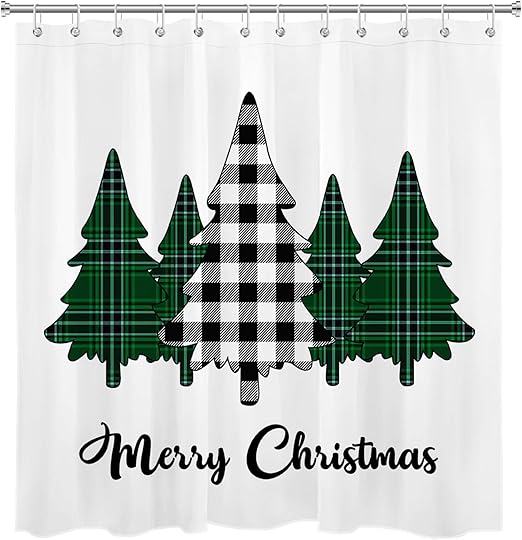 Amazon Com Lb Christmas Shower Curtain Black White Buffalo Check Plaid Pine Trees Farmhouse Shower Curtains For Bathroom Decorations Set With Hooks 72x72 Inch Waterproof Polyester Fabric Home Kitchen