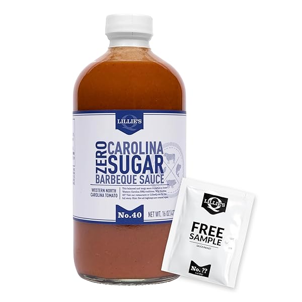LILLIE’S Q – ZERO SUGAR CAROLINA BARBEQUE SAUCE, GOURMET CAROLINA, TANGY BBQ SAUCE WITH TOMATO VINEGAR, SUGAR-FREE, KETO-FRIENDLY, W/GLUTEN-FREE INGREDIENTS (16OZ)