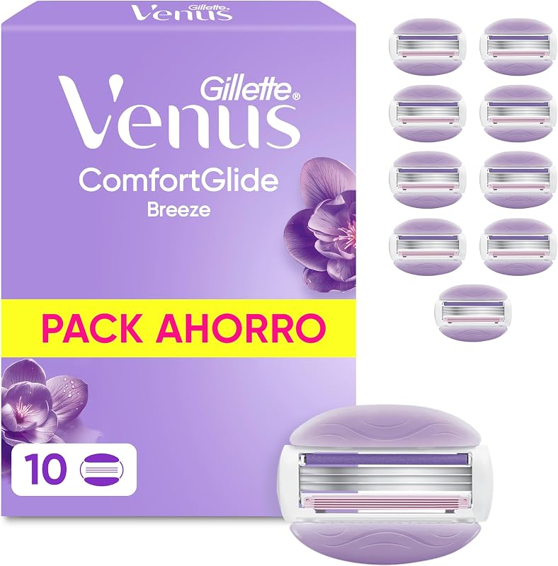 Venus gillette comfortglide, breeze, recargas para navalha feminina, pacote de 10 recargas venus, lâminas de barbear femininas, remoção suave, rente e duradoura de pelos,