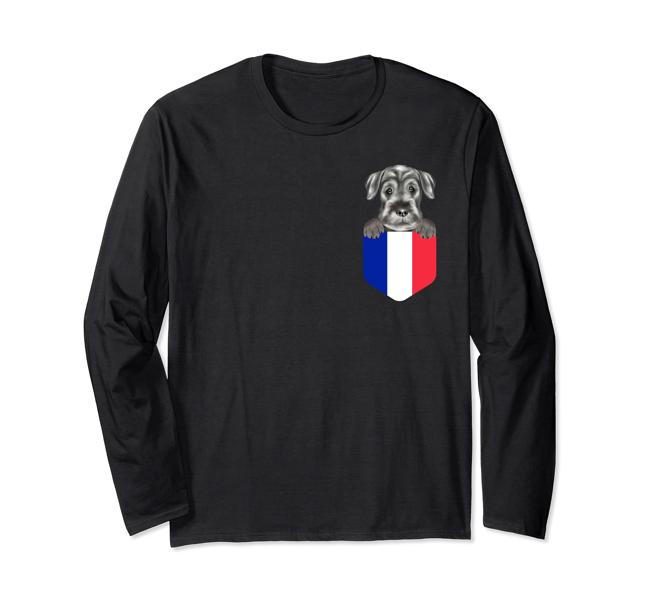 France Flag Standard Schnauzer Dog In Pocket Long Sleeve T-Shirt