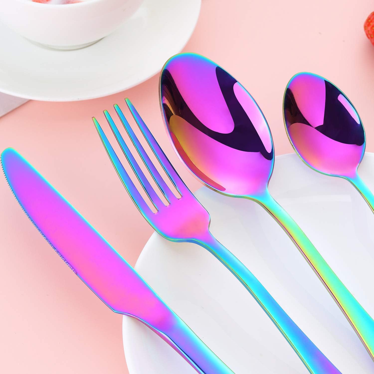 Cutlery Set, BEWOS 16-Piece Stainless Steel Flatware Set, Tableware Silverware Set including Rainbow Spoon Knife and Fork Set - Image 4