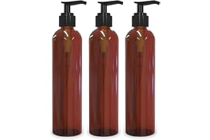 BRIGHTFROM Lotion Pump Bottles, Empty 8 OZ, BPA-Free Refillable Plastic Containers, Amber with Black Dispenser for - Soap, Shampoo, Lotions, Liquid Body Soap, Creams and Massage Oil (3 PACK)