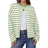 IPMQ Womens Striped Cardigans Lightweight Casual Button Up Sweaters Long Sleeve Loose Knit Cardigan Sweater Fall Winter