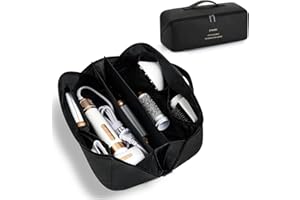 CTWWFS Leather Hair Tools Travel Bag, Airwrap Travel Case for Dyson/Shark Flexstyle, Waterproof Portable Open Flat Travel Bag for Dyson/Shark Hair Dryer