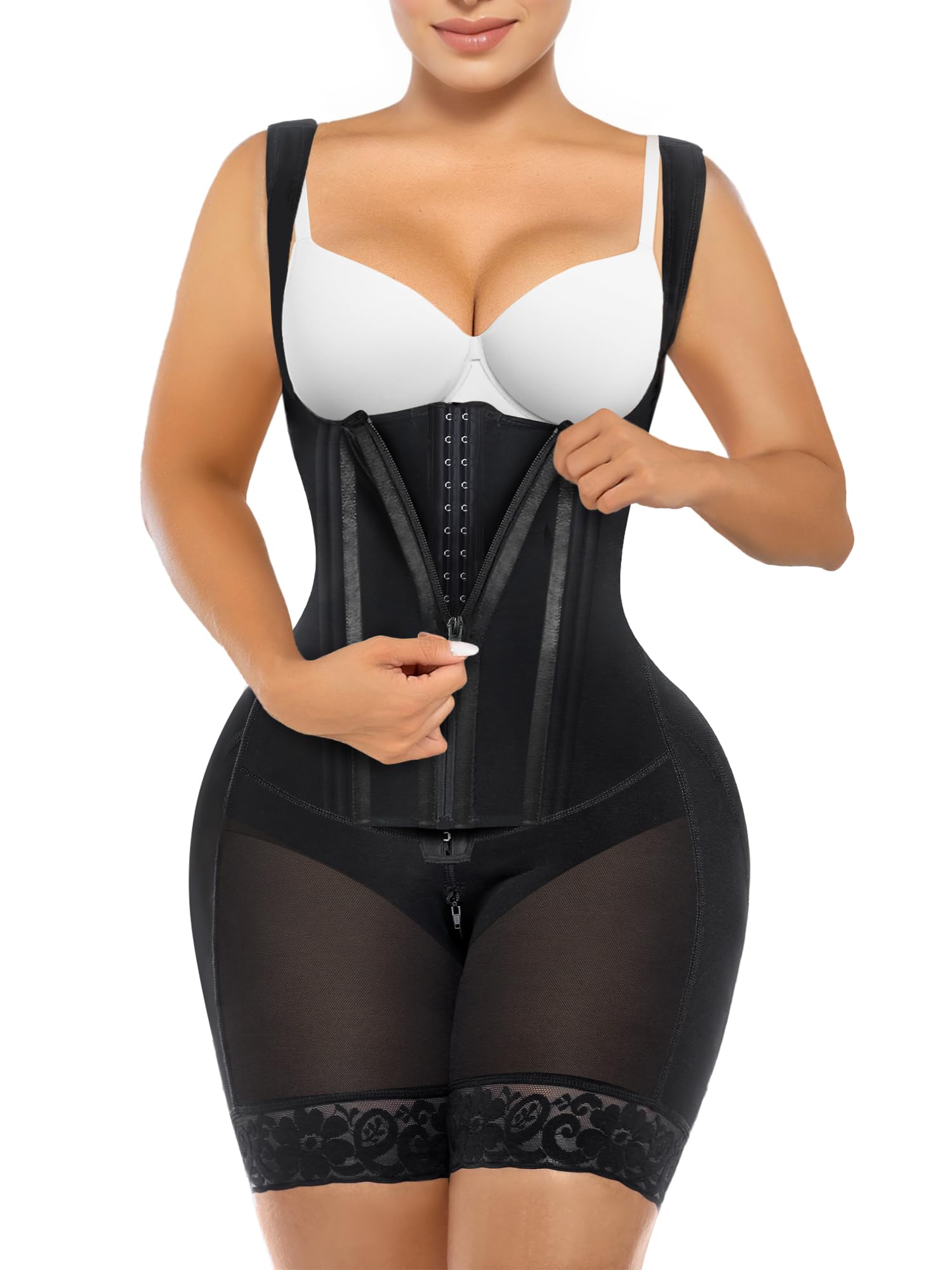 Photo 1 of SHAPERX Fajas Colombianas Shapewear for Women Tummy Control Body Shaper Postpartum Butt Lifter with Zipper and Hooks,SZ7307-Black-M