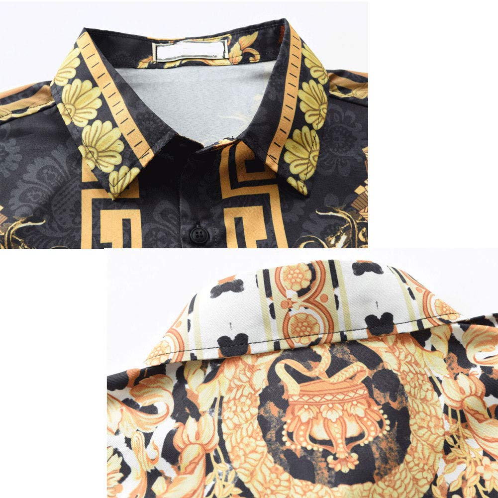 Ophestin Mens African Luxury Printed Dress Shirt - Long Sleeve Fashion Shirts Slim Fit Casual Button Down Shirts