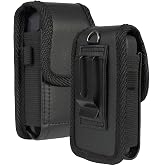 Vegan Leather Pouch Case for Consumer Cellular Iris Easy Flip Phone - Black | Magnetic Closure, Metal Clip, Secure Belt Slot Harness, Fits Jitterbug Flip 2, Easyfone t300, Orbic Journey Pro, TCL Flip-4