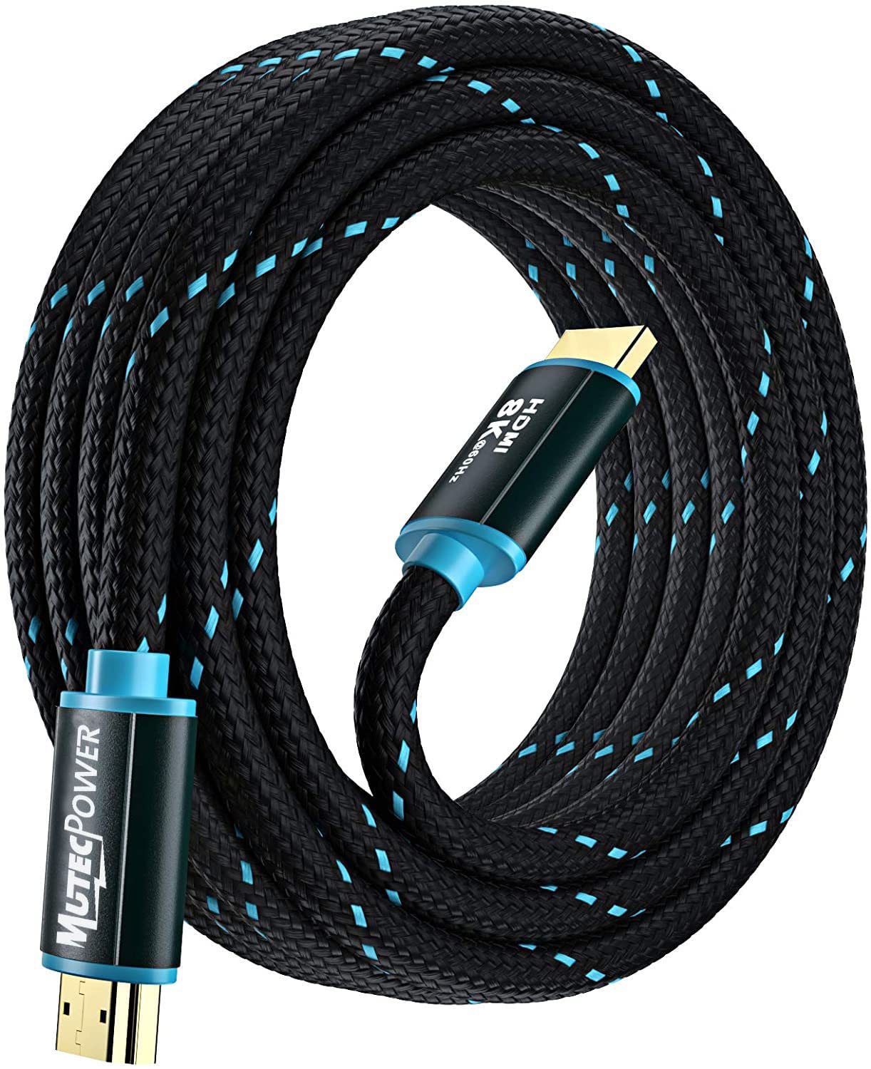 MutecPower Ultra High Speed 5 Meter HDMI 2.1V cable Certified 48Gbps, 8K@60Hz & 18Gbps, 4K@120Hz with HDR, VRR & eARC - 26 AWG UL listed 5m Male to Male cable Blue/Black braided