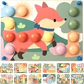Nene Toys Wooden Color Matching Pegboard Puzzle for Toddlers 2+, Pastel | Button Art Mosaic With 24 Wooden Pegs &amp; 12 Pattern Cards &ndash; Montessori Toy for Color Recognition &amp; Fine Motor Skills