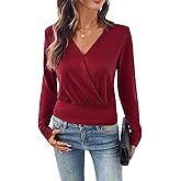 EVALESS Womens Tops Spring Cross Wrap V Neck Blouses Dressy Casual Long Sleeve Shirts Trendy 2026