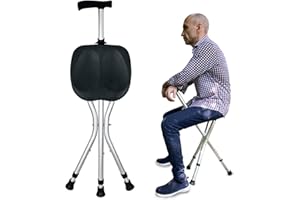 Honmido Portable Adjustable Folding Walking Cane with Seat Allows Durability While Walking and Convenience for Sitting, Alloy Crutch Chair, Anti-Slip Lightweight Walking Stick for Seniors