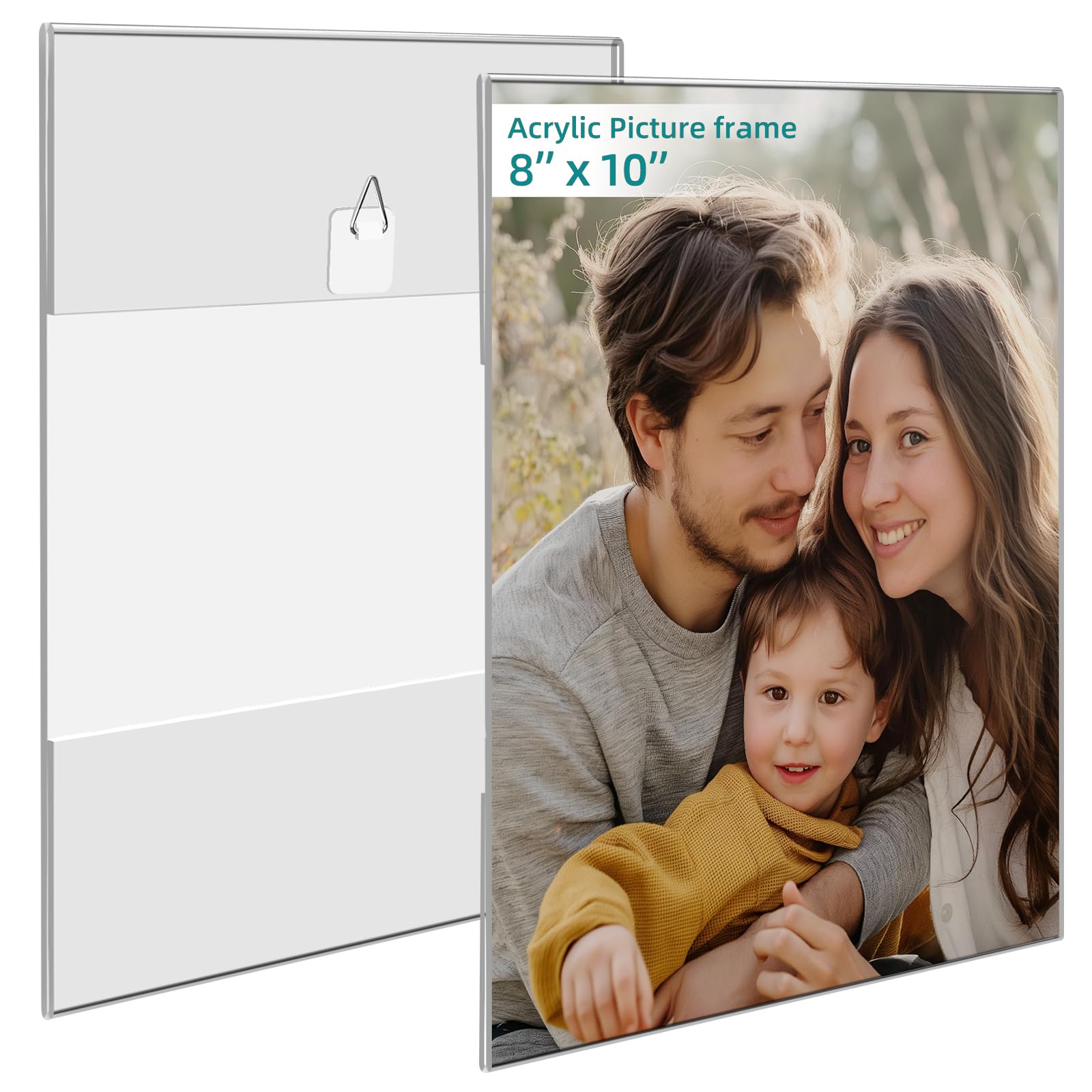 Photo 1 of Bluesun 8x10 Picture Frame set of 2 pack Acrylic Frames - Transparent 8x10 Clear Wall Frames Hanging Vertical, Frameless Clear Frame Various Decorative Style