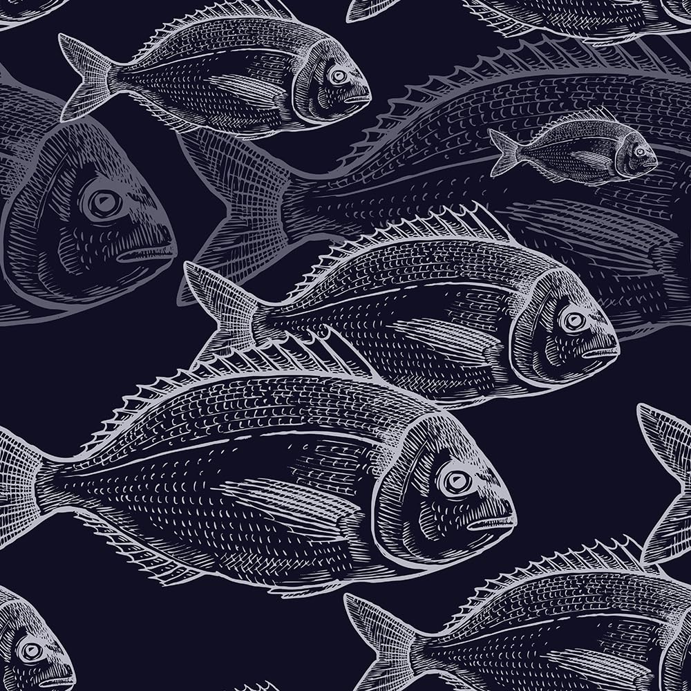 REDAMANCY Dark Navy Blue White Fish Sea Animal Abstract Peel and Stick Wallpaper Stick on Contact Paper Vintage Wall Paper Easy Peel Off for nightstand Drawer Cabinet Renter