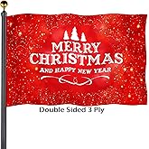 Merry Christmas Flags 3x5 Outdoor Double Sided 3 Ply Heavy Duty Christmas New Year Flags Banner for Outside with 2 Brass Grommets UV protection Fade Resistant for Indoor Outdoor
