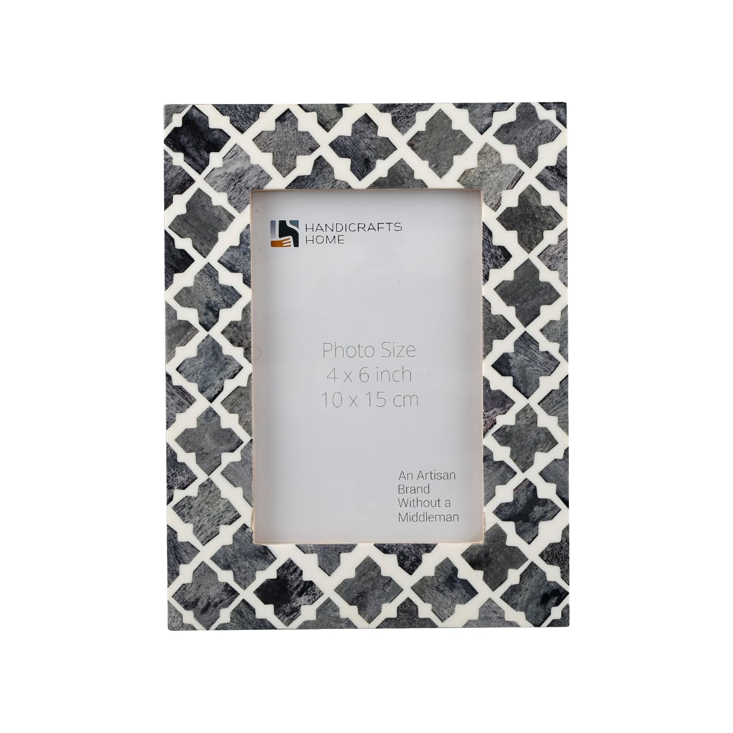 Handicrafts Home Slate-White Picture Frame, Handmade Decorative Photo Frame for 4x6, Quatrefoil Collection 4 by 6 photo Frame Ideal for Gallery Wall/Desk, Gift for Christmas, Office, Modern Home Décor