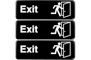Excello Global Products Easy to Mount 9 by 3 in Informative Plastic Exit Sign with Symbols, Black, Pack of 3