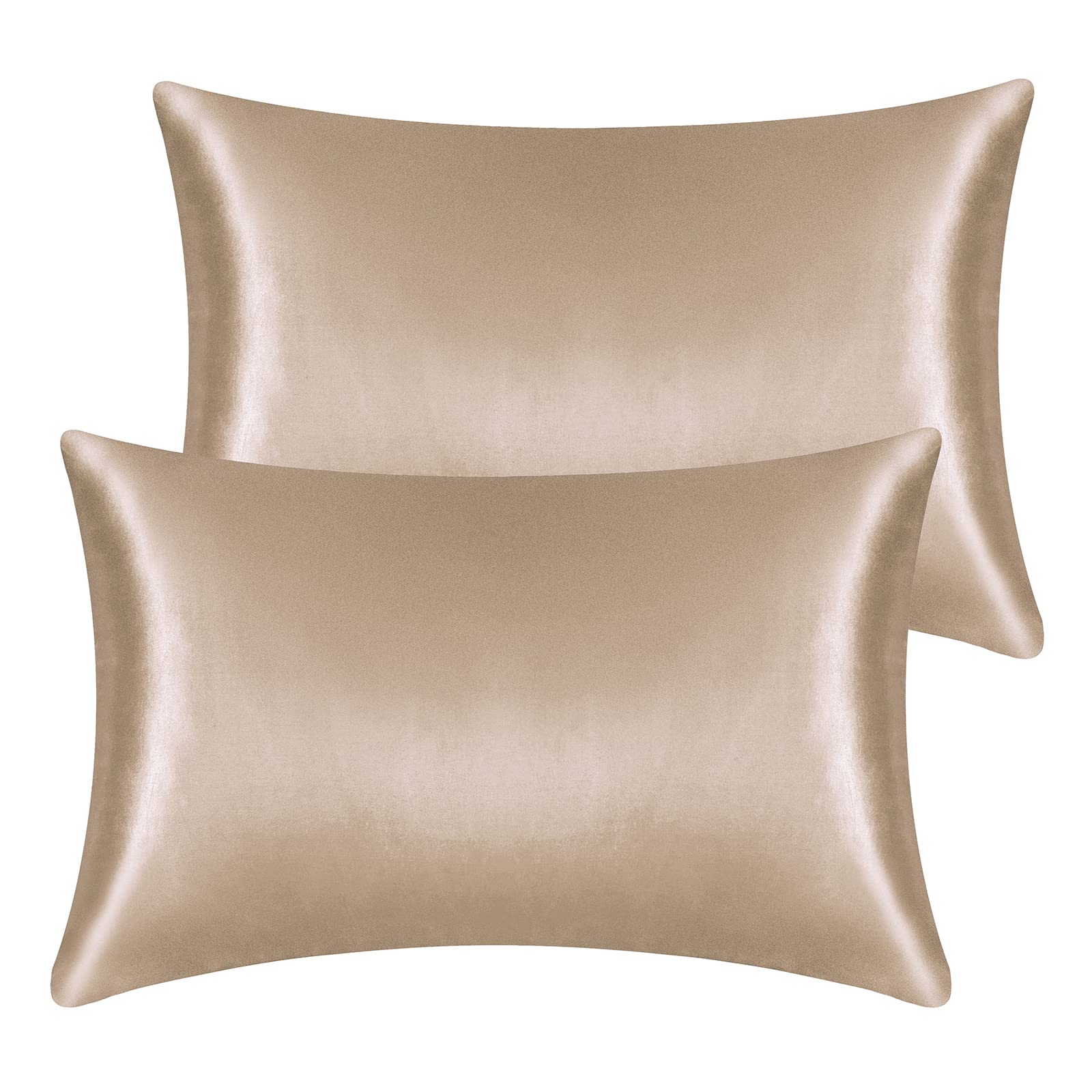 2 Pack Satin Pillowcases for Hair and Skin, Super Soft Silky Pillow Cases with Envelope Closure, Less Friction Less Wrinkles & Frizz (50 x 75cm, Champagne)