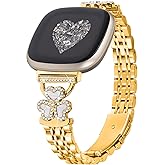 YouthRun Bling Love Clover Bands For Women Compatible With Versa 4/Versa 3/Sense 2/Sense Stainless Steel Adjustable Replacement Strap.