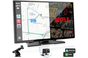 Volam 9'' Carplay Screen with Net-Flix YouTube and AHD Backup Camera Upgraded Wireless Android Auto Screen Portable AI Magic Video Box Built-in Apps Voice Control Car GPS for iOS 10+ Android 11+