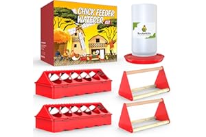 Kculehtlla Chick Feeder and Waterer Kit - Baby Chicken Supplies with Chicks Perch, Plastic Feeder Trough and 1.2L Waterer, Chicken Starter Kit for Coop and Brooder for Small Poultry Ducks Quail