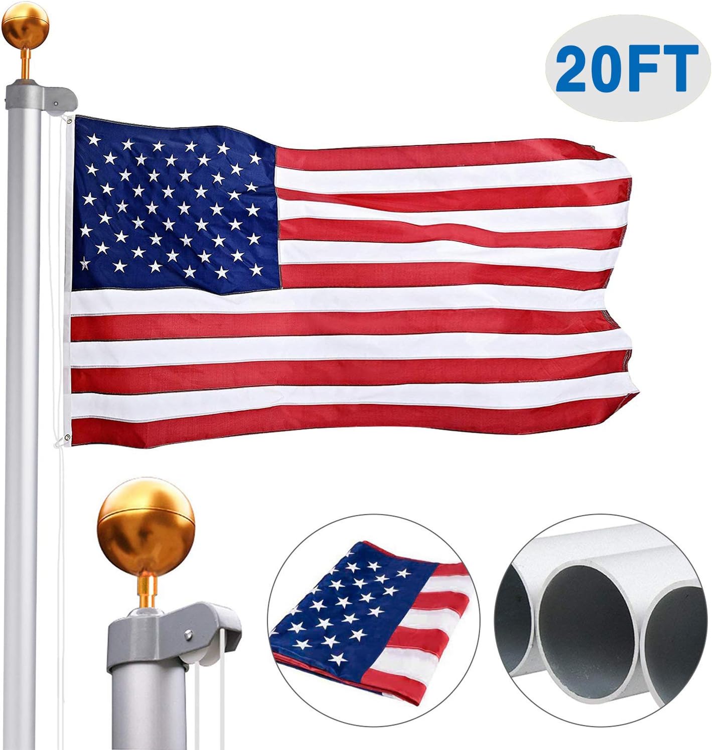 Gientan 20FT Sectional Flag Pole Kit with 3x5 US 100
