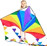 HONBO Large Delta Kite 54x31 Inch with 2x13ft Tails Handheld Line