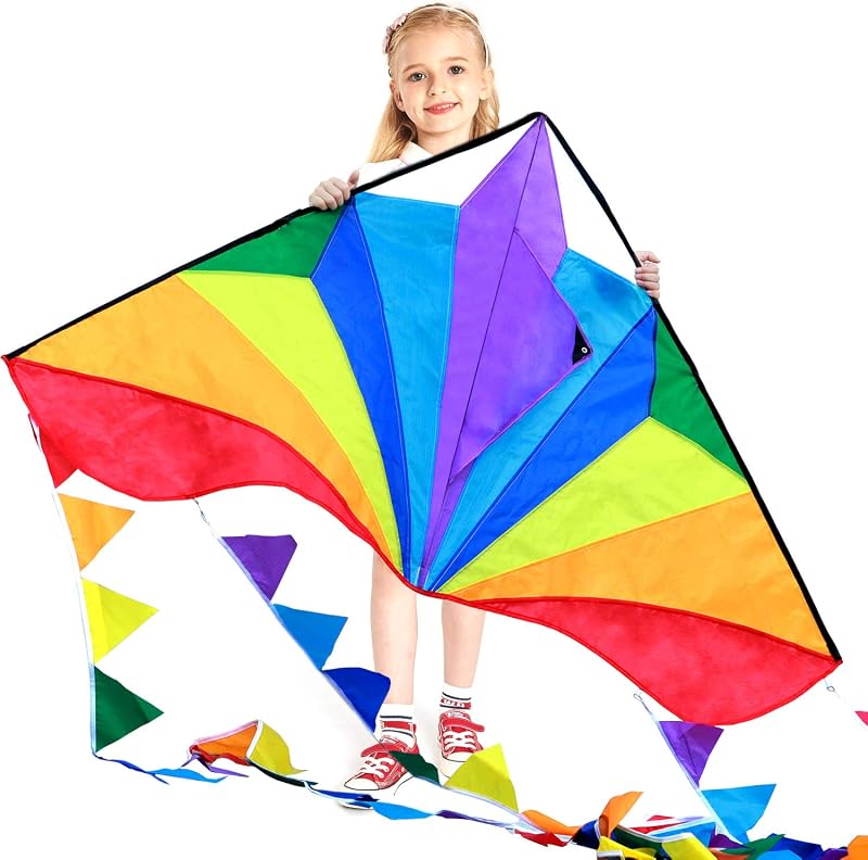 HONBO Large Delta Kite 54x31 Inch with 2x13ft Tails Handheld Line