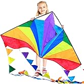 HONBO Large Delta Kite for Kids & Adults,Extremely Easy to Fly Kite for Beach Trip,String Line Included,with Colorful Tail,Pe