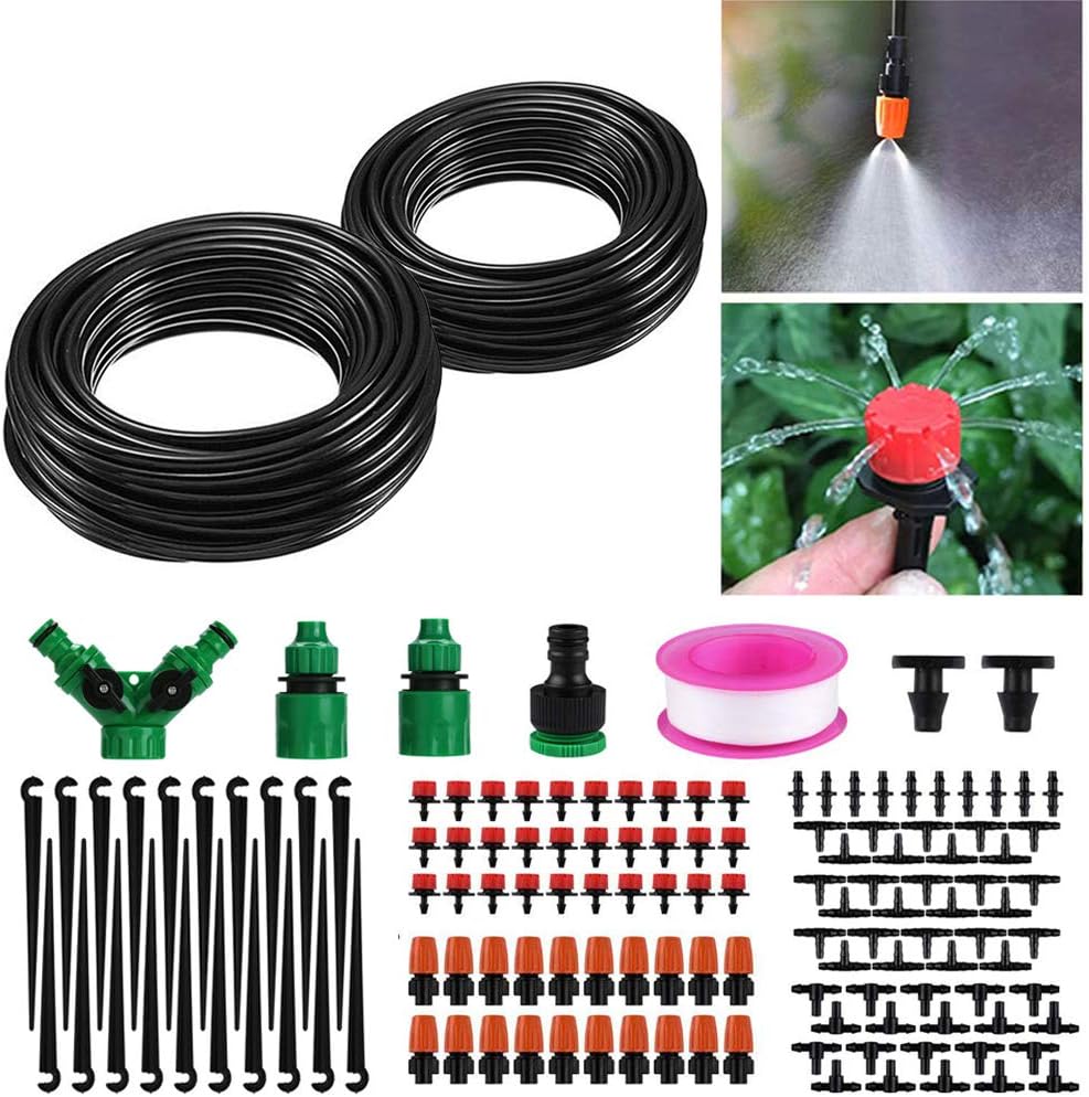 Viixm Drip Irrigation Kit,100Ft Irrigation System Garden Watering System DIY Micro Automatic Greenhouse Sprinkler Drip for Landscape, Flower Bed, Patio Plants（149Pcs）