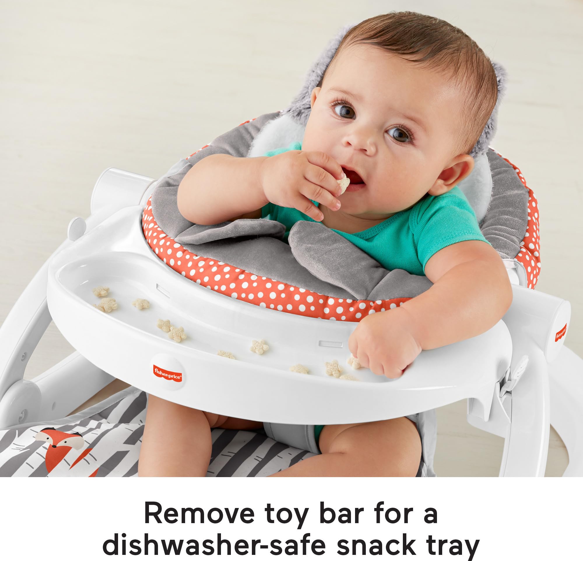 Fisher-Price Portable Baby Chair Premium Sit-Me-Up Floor Seat with Snack Tray, Toy Bar & Plush Washable Seat Pad, Peek-a-Boo Fox