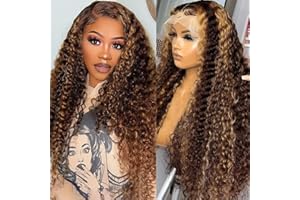 ALSZIQIHR Highlight Ombre 13x4 Lace Front Wig Human Hair Pre Plucked HD Transparent 4/27 Honey Blonde lace frontal Wigs with Baby Hair 180% Density Colored Water Wave Lace Front wig Human Hair for Women 26 inch