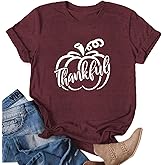 2025 Thanksgiving Shirts for Women Pumpkin T-Shirt Thankful Letter Printed Tee Tops