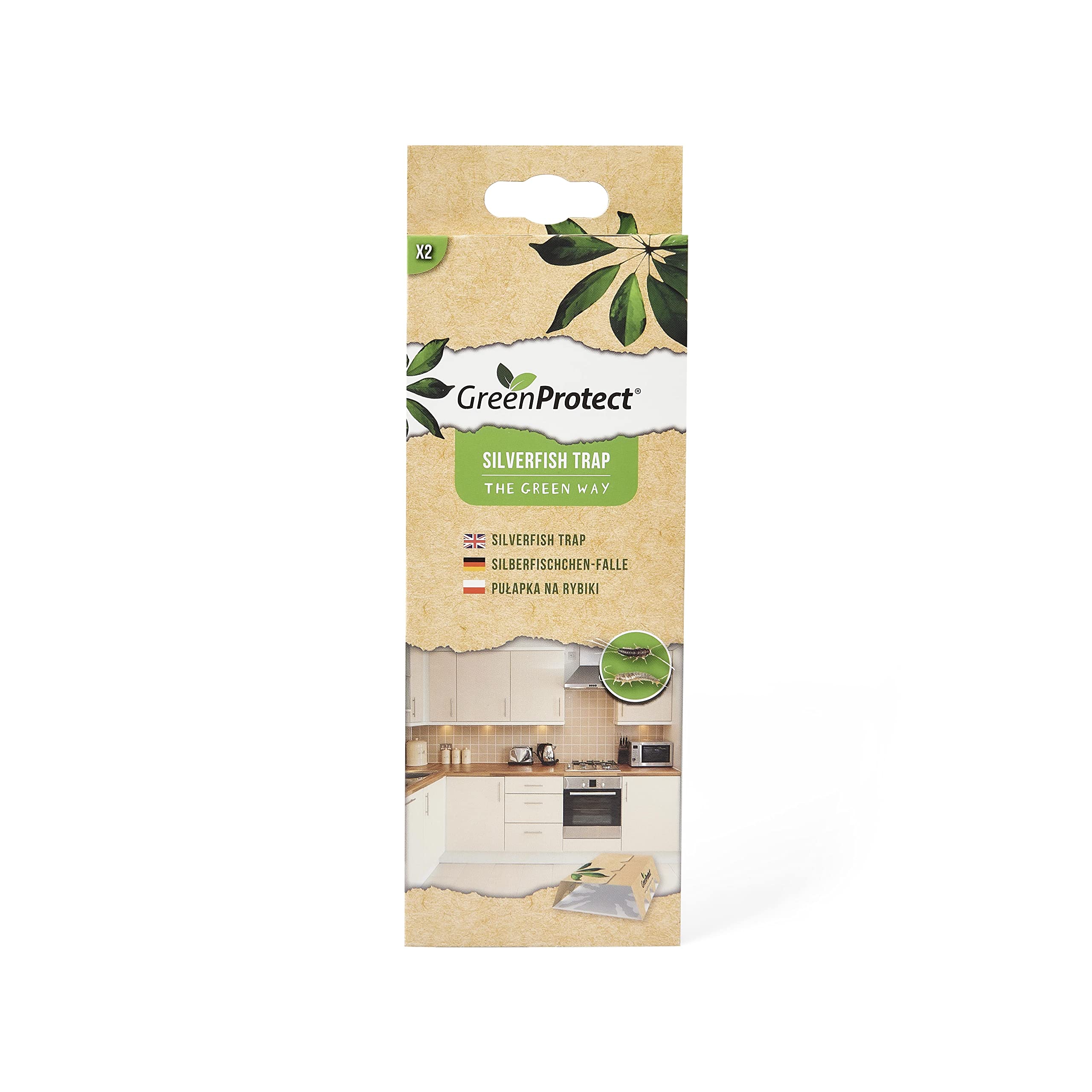 Green Protect Silverfish Trap - Eco Friendly Crawling Insect Trap - Insecticide Free Monitoring Device - Kitchen Home Office and More - (Pack of 2)