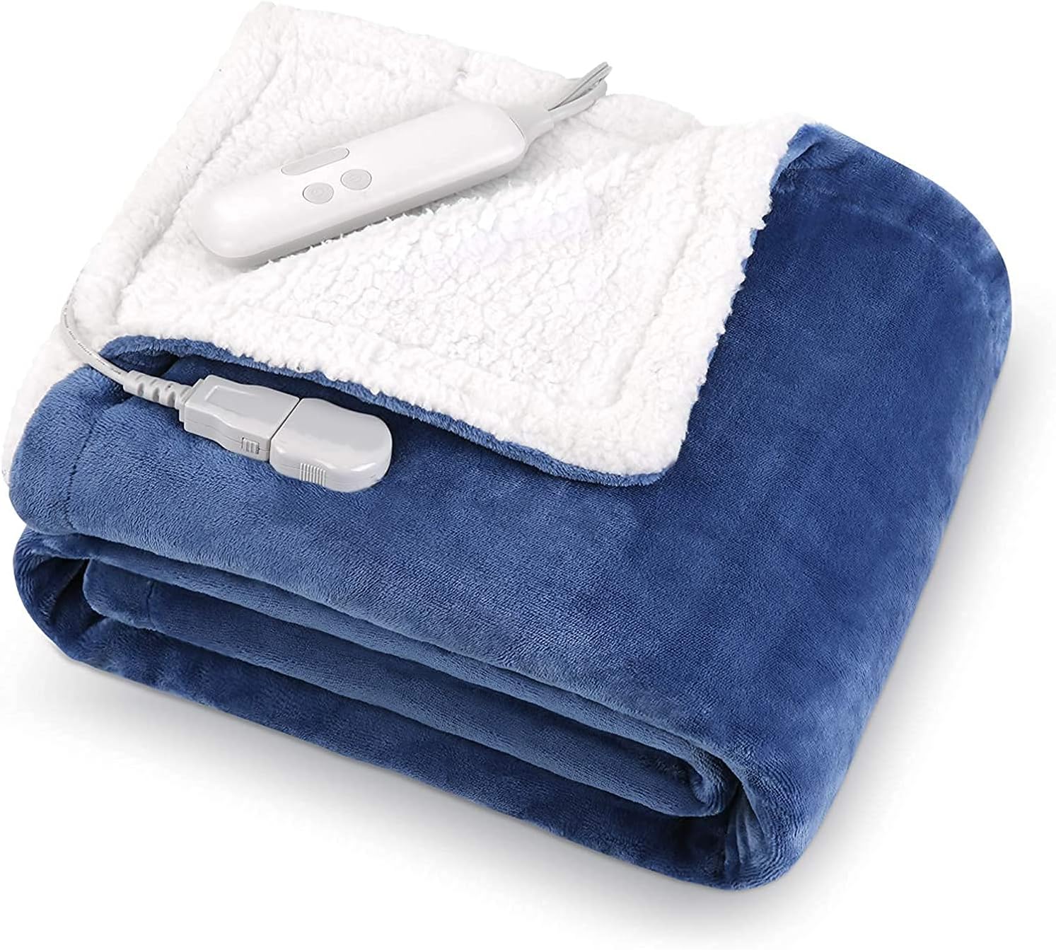 MaxKare Electric Blanket Heated Throw Flannel & Sherpa Fast Heating Blanket 50" x 60", ETL Certification with 6 Heating Levels & 5 Auto-Off Timing Settings, Home Use & Machine Washable, Blue & White: Kitchen & Dining