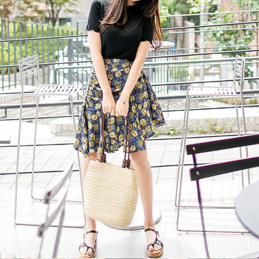 vodool women beach rattan woven tote bag summer bead travel straw shoulder handbag