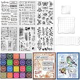 GLASSWINDS 29Pcs Acrylic Stamps for Crafting Clear Stamps for Card Making | 3 Acrylic Stamp Blocks, 6 Clear Silicone Stamps Seals, 20 Craft Ink Pads Stamp Vintage Stamps for DIY Scrapbooking Journal