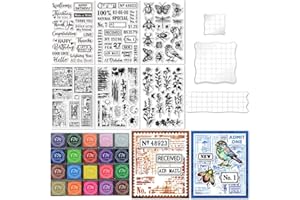 GLASSWINDS 29 Pcs Acrylic Stamps for Crafting Card Making Supplies Set Include 3 Acrylic Clear Stamp Blocks, 6 Clear Silicone Stamps Seals, 20 Craft Ink Pads Stamp for DIY Scrapbooking Journal