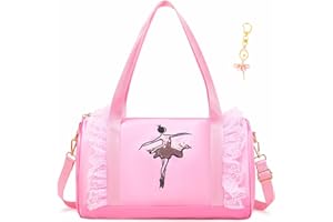 Dorlubel Cute Ballet Dance Bag Gym Travel Duffle Bag for Girls Tutu Dress Bag with Key Chain for Girls (Pink2 of Short Mesh)