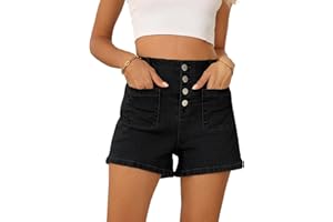 Sidefeel Women's Jean Shorts Button Fly Stretchy High Waisted Zimbaplatinum Jeans Summer Outfit 2025 Denim Shorts